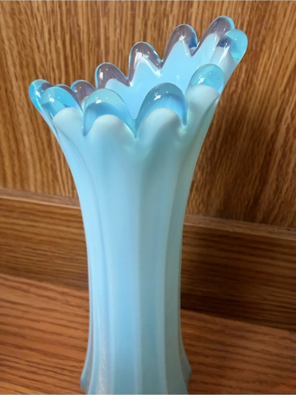 Vintage 12 Finger Fostoria Glass Co. Swung 1960's Vase Fostoria Blue Opalescent
